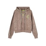 Taupe Acid Wash Cropped Zip Hoodie