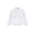 White Contrast Piping Cropped Utility Shirt